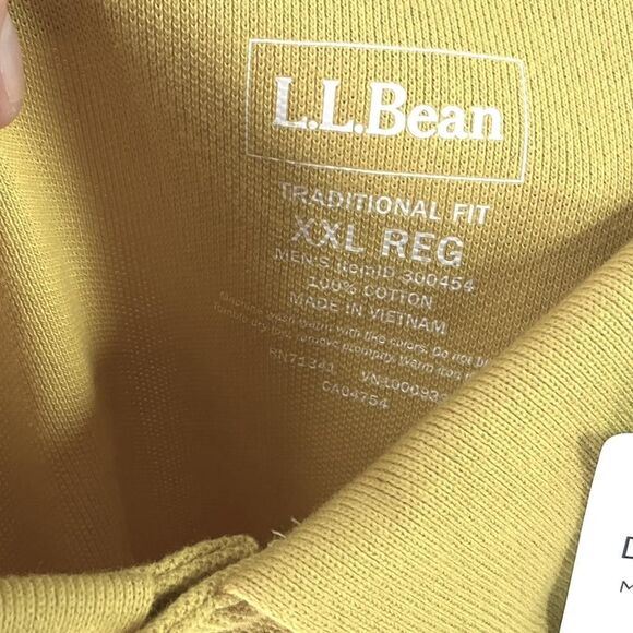 LL Bean Shirt Men 2XL Yellow Green Cotton Double L Banded Short Sleeve Polo NEW - Picture 6 of 8